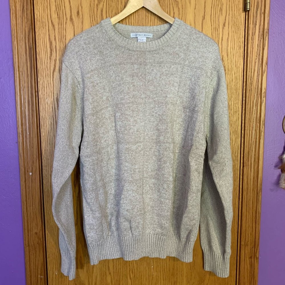 Geoffrey Beene Neutral/Tan/Natural Soft Cotton Crewneck Sweater (Men's L)